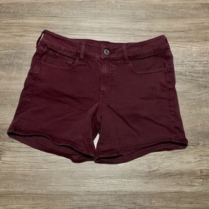 Burgundy American Eagle Super Stretch Midi Shorts